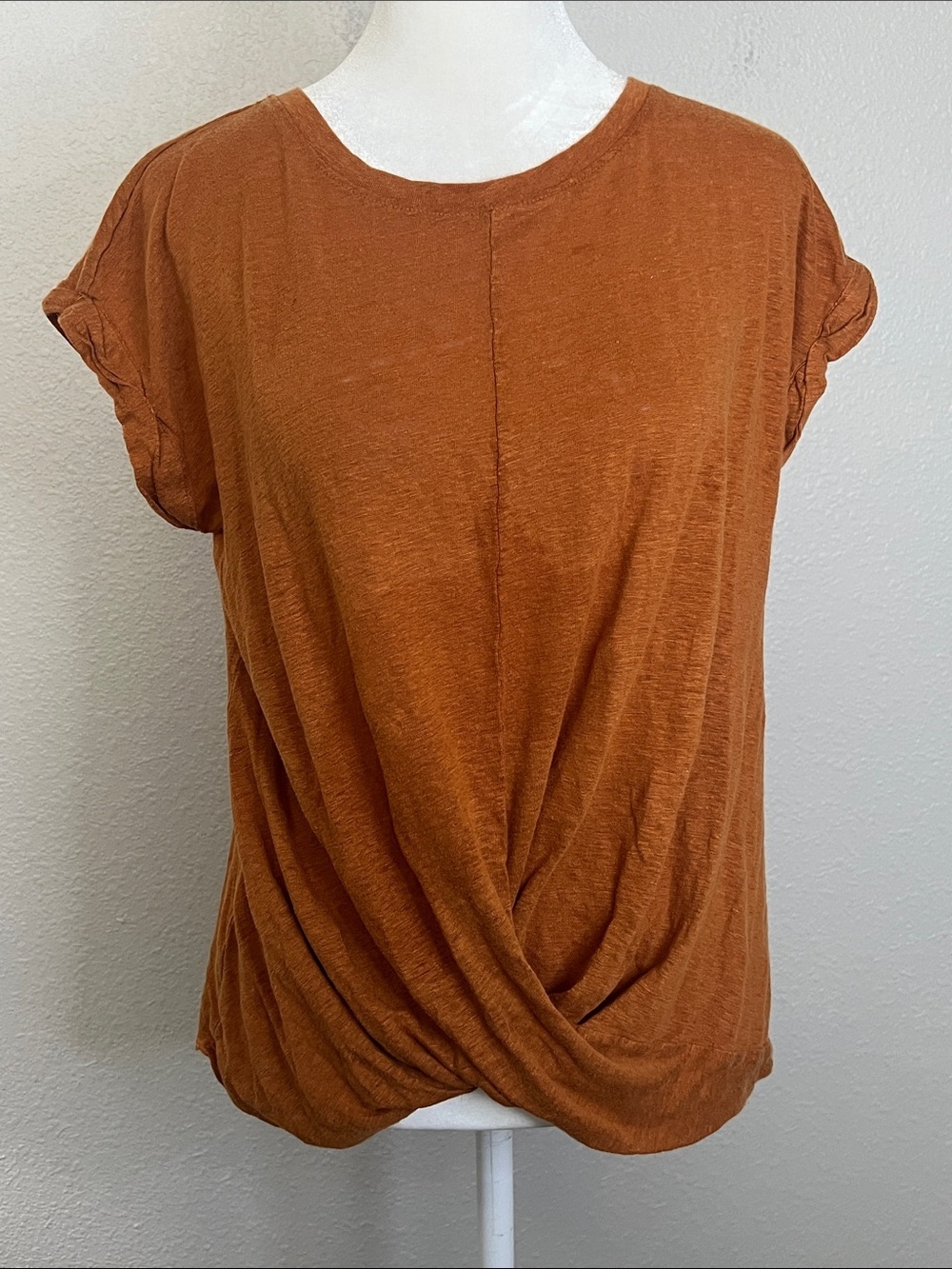 Lou & Grey Twist Front Linen TShirt Orange Size Small